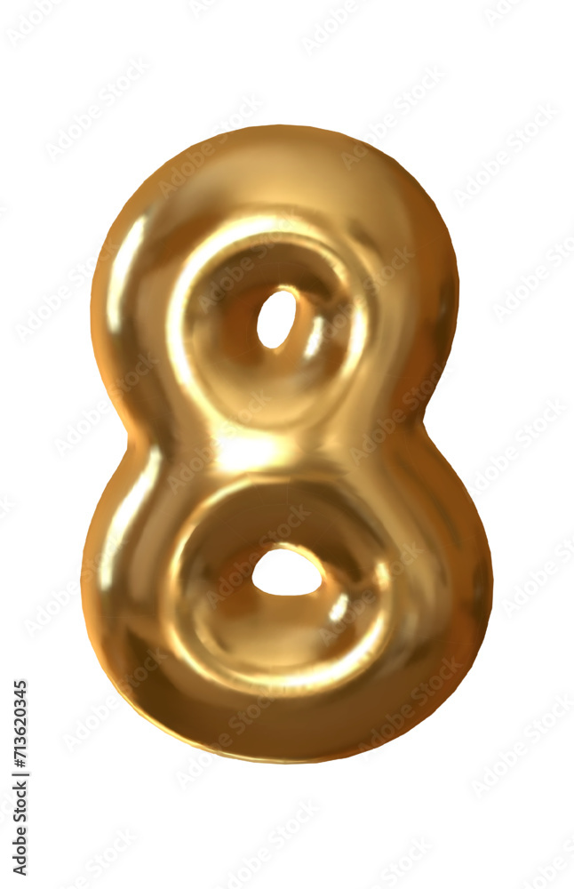 Gold metal number 8 realistic 3d design 8 number on a white background Gold metal number 8 realistic 3d design 8 number on a white background