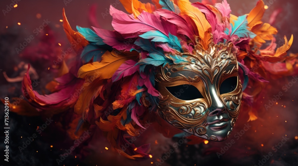 A vibrant carnival unfolds colorful masks adorning people's faces, creating atmosphere of joy, festivity, mystery. mask showcase intricate designs, adding element of elegance to lively celebration.