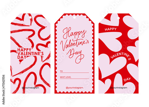 Diseño de plantillas de tarjetas/etiquetas de San Valentín para regalo o packaging de productos. Ilustración vectorial. 