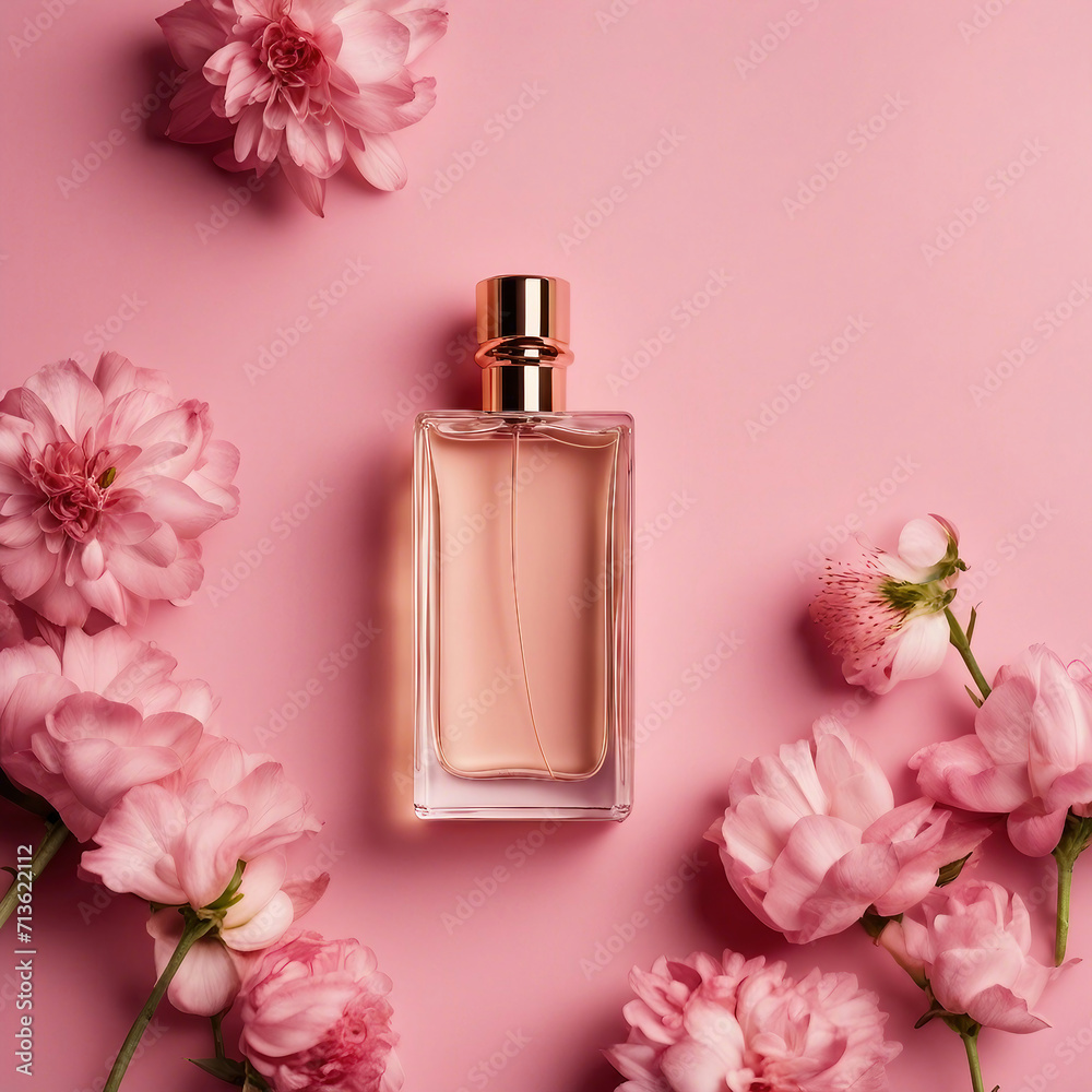 perfume bottle on a table with flowers perfume bottle on a table with flowers
