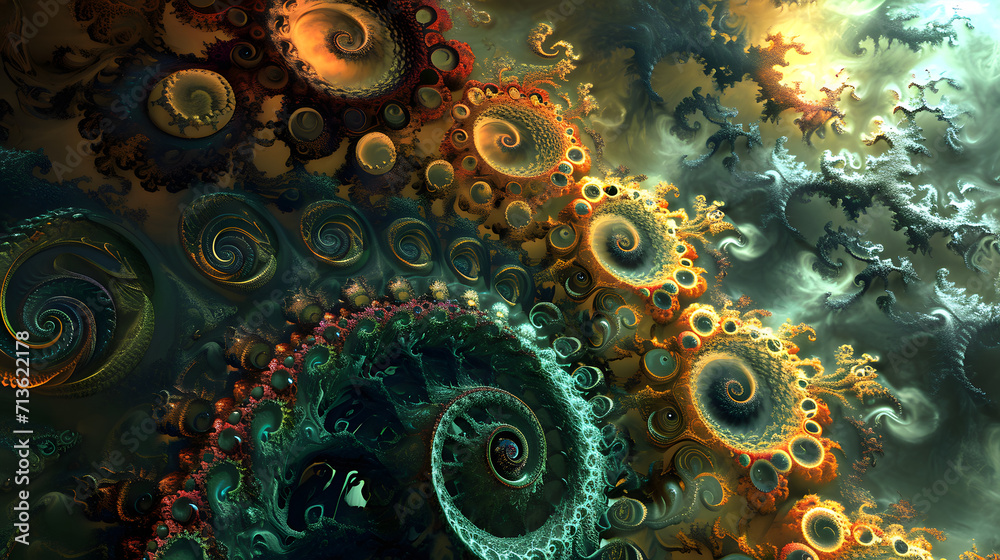 Vibrant hues dance in a mesmerizing display of abstract fractal art, resembling a vibrant coral reef of swirling spirals Vibrant hues dance in a mesmerizing display of abstract fractal art, resembling a vibrant coral reef of swirling spirals