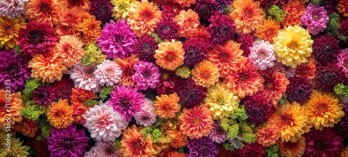 Flowers wall background with amazing red,orange,pink,purple,green © Ibad