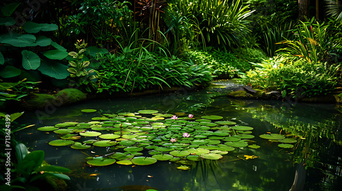 Folhagem exuberante derrama sobre as bordas de um lago tranquilo criando uma cena serena e encantadora © Alexandre