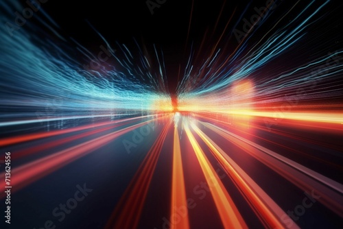 High speed with binary code numbers on motion blurred path or track, speed and faster digital matrix technology information concept.
