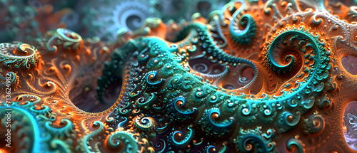A vibrant, aquatic organism resembling a swirly patterned sea creature in turquoise hues found among the reef