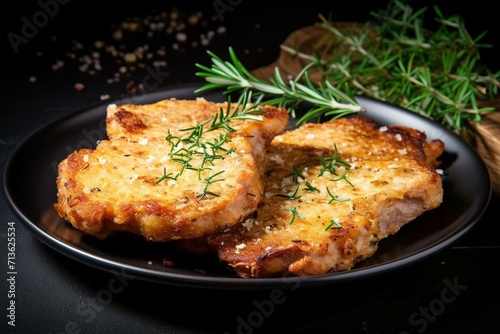 Delicious pork chops with a flavorful parmesan crust, perfect for a tasty and nourishing low-carb dinner. Generative AI