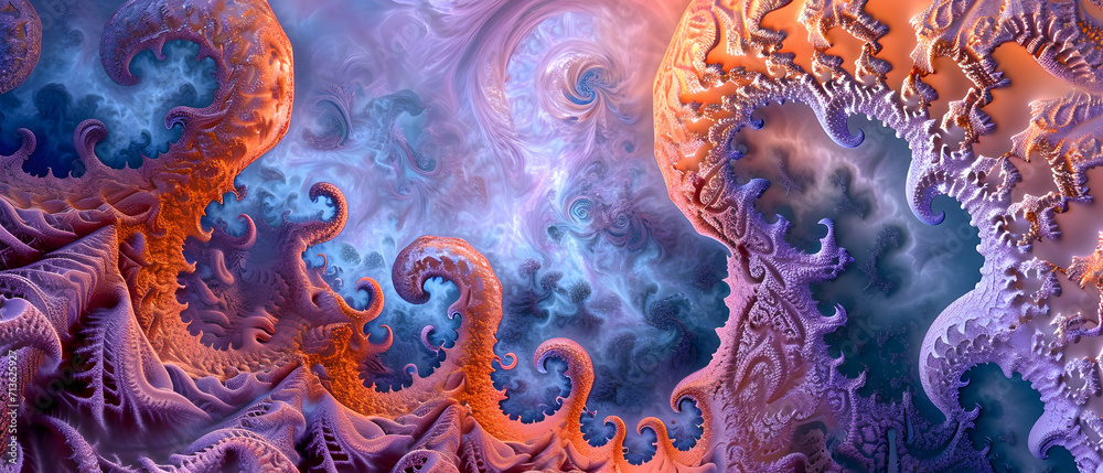 Vibrant hues of coral and teal dance in a mesmerizing fractal reef, creating a stunning work of art that evokes a sense of wonder and serenity