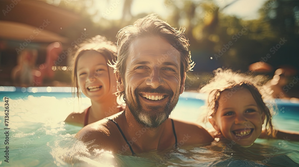 Group of People Swimming Together in a Pool, Father Day