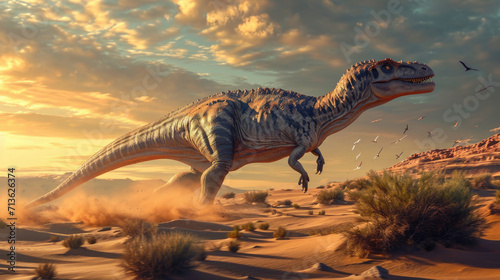 Diplodocus Dinosaur in a whimsical and colorful style. In natural habitat. Jurassic Park. © Serega