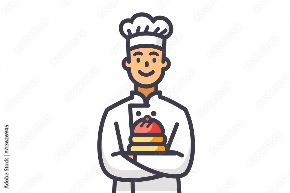 A skilled chef proudly displays their culinary creations in a playful and charming cartoon sketch, capturing the essence of childlike wonder and artistic expression