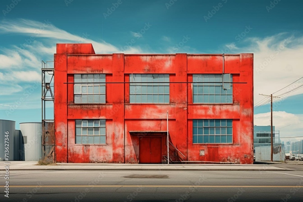 Industrial building with a red front. Generative AI