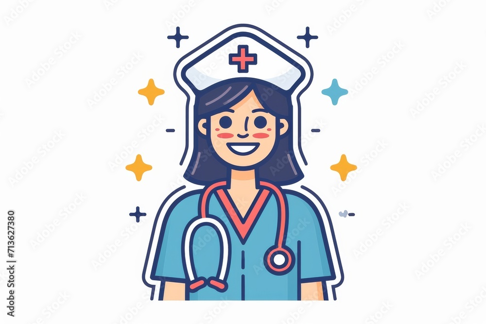 An endearing sketch of a cheerful nurse captured in a child's playful cartoon style, bringing warmth and comfort to any illustration or clipart collection An endearing sketch of a cheerful nurse captured in a child's playful cartoon style, bringing warmth and comfort to any illustration or clipart collection