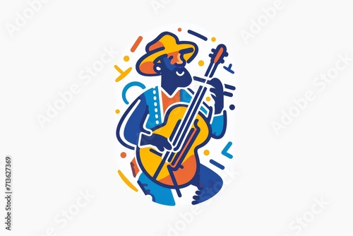 An artistic rendering of a guitar player strumming away with lively musical notes floating in the background, bringing to life the joy and passion of music through the use of playful clipart and vibr