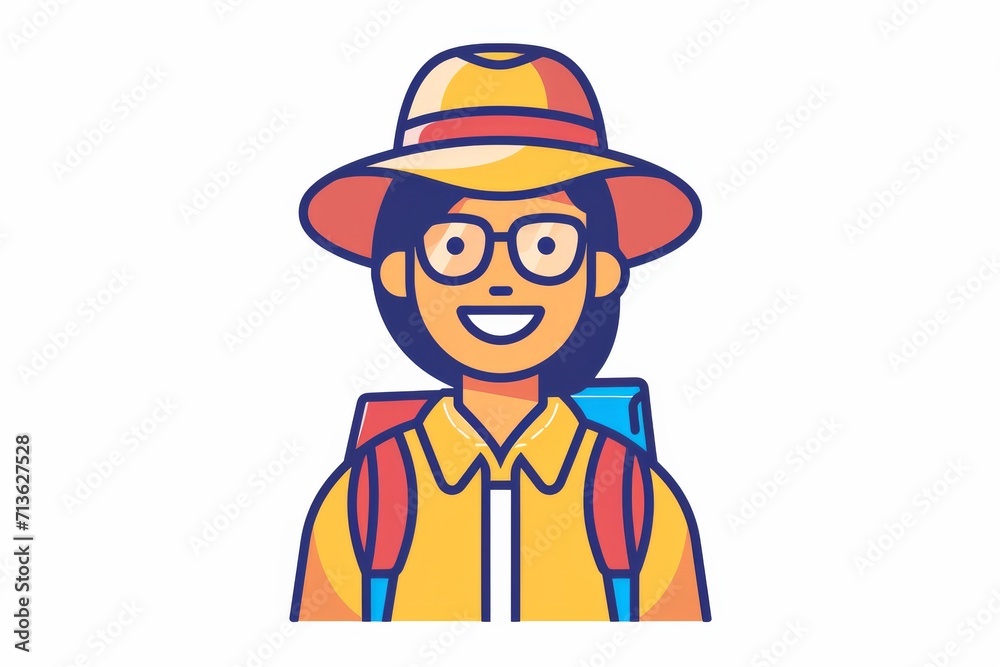 A quirky cartoon of a stylish woman donning a hat and glasses, brought to life with a playful sketch and vibrant clipart elements