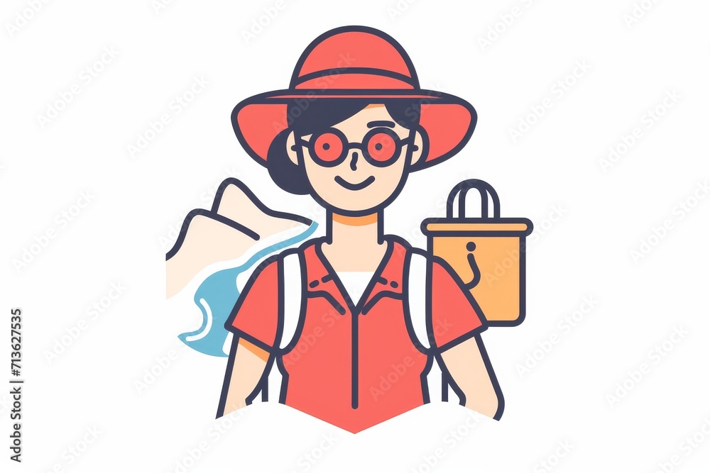A whimsical clipart of a stylish woman donning a charming hat and glasses, brought to life through a playful cartoon illustration that captures the essence of human expression and fashion