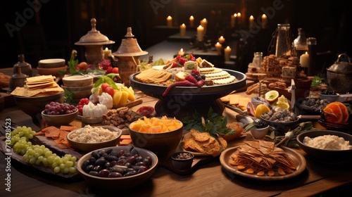 Assorted Food on a Table, A Feast of Delicious Dishes and Culinary Delights, Happy New Year