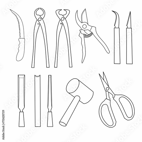 vector image of bonsai equipment set