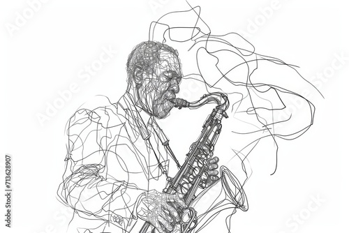 A musician pours his soul into his instrument, creating a symphony of passion and beauty as his saxophone sings across the pages of a coloring book photo