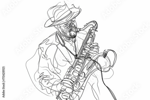 A soulful musician serenades the streets with a smooth saxophone  captured in a captivating line art sketch perfect for coloring books and clipart