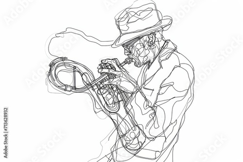 A skilled musician creates a harmonious symphony with his trumpet, captured in a captivating sketch of line art and detailed illustrations, perfect for coloring book pages or clipart collections