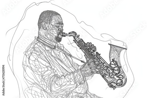 Capturing the soulful melody  a skilled musician breathes life into a sketch of ink and line art  evoking a raw and emotive illustration of musical mastery