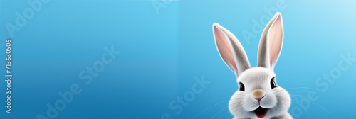 Happy Easter Bunny Face with Blue Background Banner