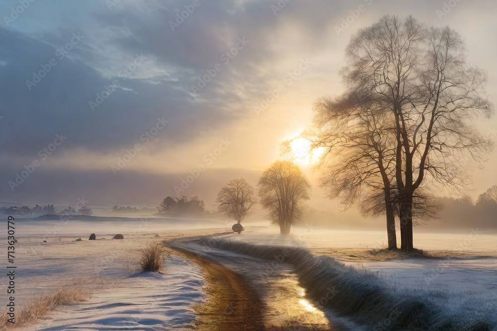Capture the tranquil beauty of a winter morning, where frost-kissed landscapes and soft sunlight create a serene and magical atmosphere. Capture the tranquil beauty of a winter morning, where frost-kissed landscapes and soft sunlight create a serene and magical atmosphere.