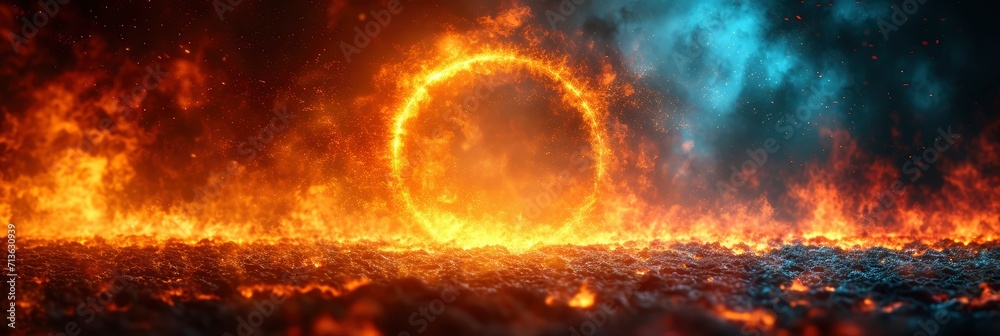 Glowing Burning Ring Dark Background Grainy, Background Image, Background For Banner, HD