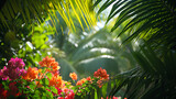 Folhas de palmeira verde exuberantes criam um dossel verdejante