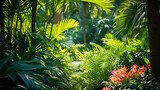Folhas de palmeira verde exuberantes criam um dossel verdejante