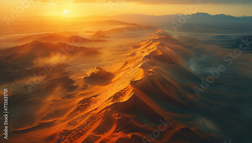 Aerial Photography, overhead perspective of the Gobi Desert, midday sun, rugged terrain, contrasting shadows, beige and light brown hues