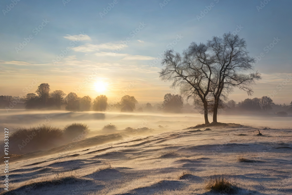 Capture the tranquil beauty of a winter morning, where frost-kissed landscapes and soft sunlight create a serene and magical atmosphere. Capture the tranquil beauty of a winter morning, where frost-kissed landscapes and soft sunlight create a serene and magical atmosphere.