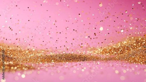 An enchanting pink bokeh image adorned with scattered golden glitter, creating a dreamy and magical ambiance.