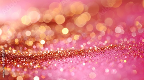 An enchanting pink bokeh image adorned with scattered golden glitter  creating a dreamy and magical ambiance.