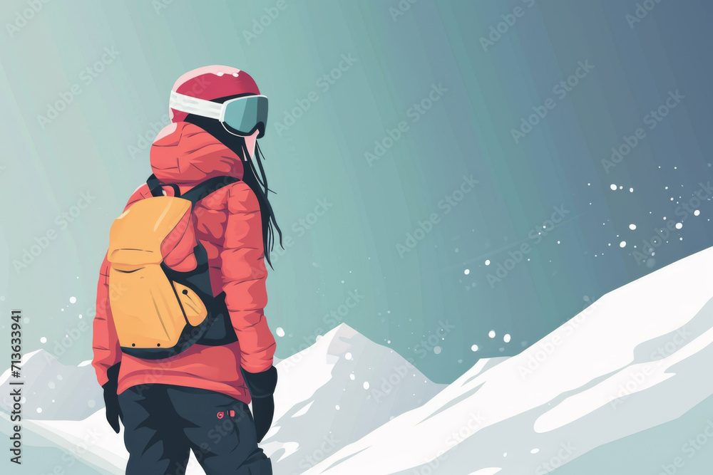 snowboarder woman in style of vector flat minimalistic illustration, empty space
