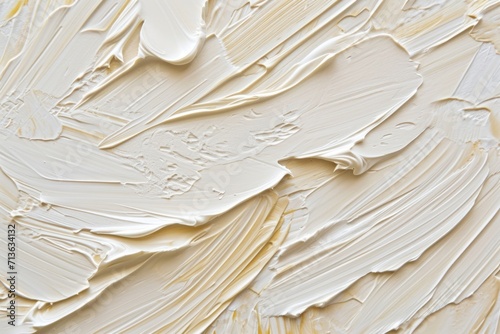 Close-up of white paint strokes and textures on a surface.