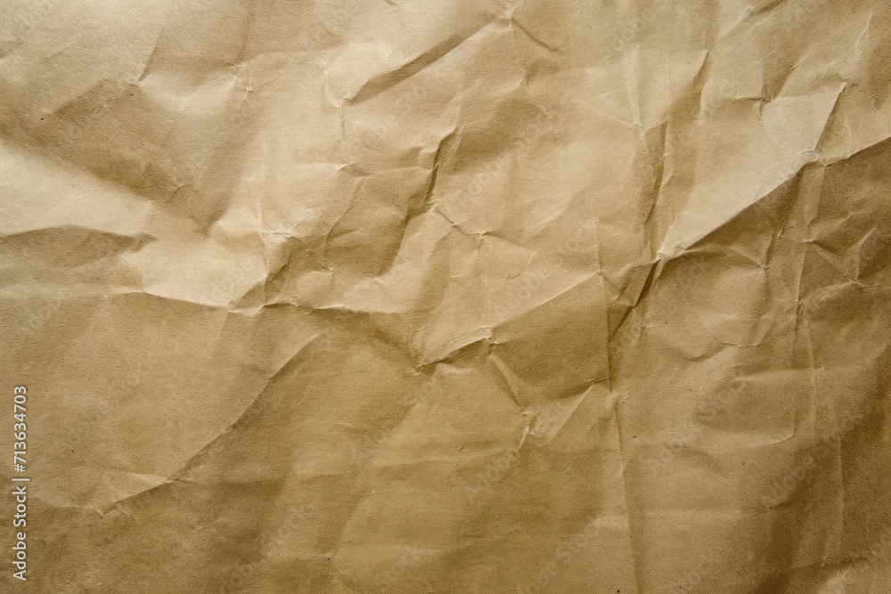 Obraz premium crinkled brown paper texture with a complex pattern of folds and creases.