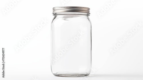 A transparent glass jar with a metallic lid, suitable for storing various items.
