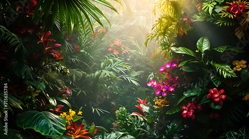 Vegeta    o tropical exuberante transborda em um jardim bot  nico vibrante criando uma explos  o de cores e texturas