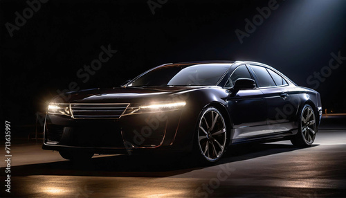 Luxury expensive car parked on dark background © New2023