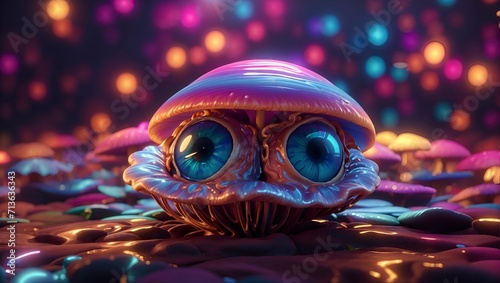 neon monster Psychedelic cute mystical mushroom trippy 