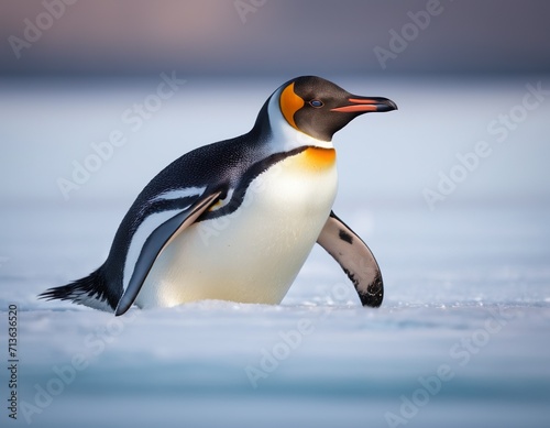 A penguin sliding on the ice.