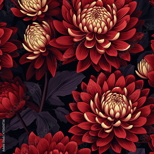 Seamless pattern with hand drawn dahlia flowers