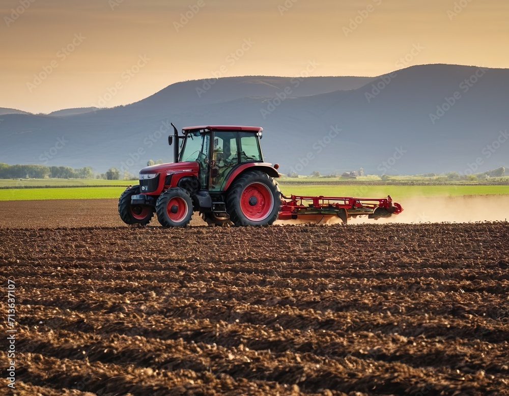 Fototapeta premium A tractor plowing a field