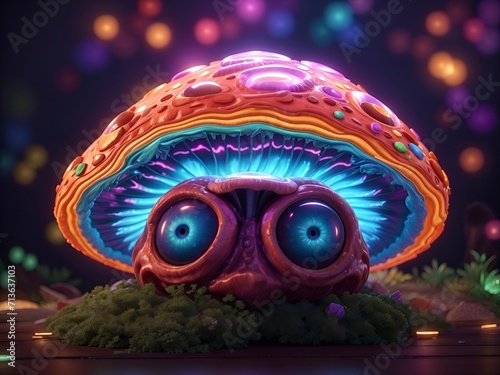 neon monster Psychedelic mushroom trippy cute 