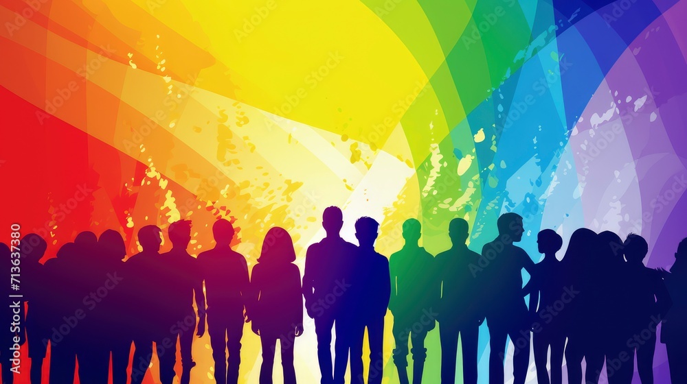 Group of People Standing in Front of Rainbow Colored Background Group of People Standing in Front of Rainbow Colored Background