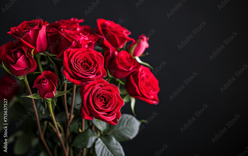 Bouquet of red roses on a black background with copy space Bouquet of red roses on a black background with copy space