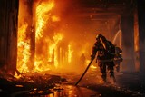 Heroes at Work: Firefighters Brave the Danger, Extinguishing a Fierce Fire Within a Building, Demonstrating Teamwork, Bravery, and Their Role as Peacekeepers in Times of Crisis.




