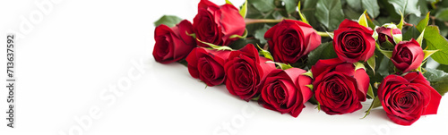Bouquet of red roses on a white background with copy space