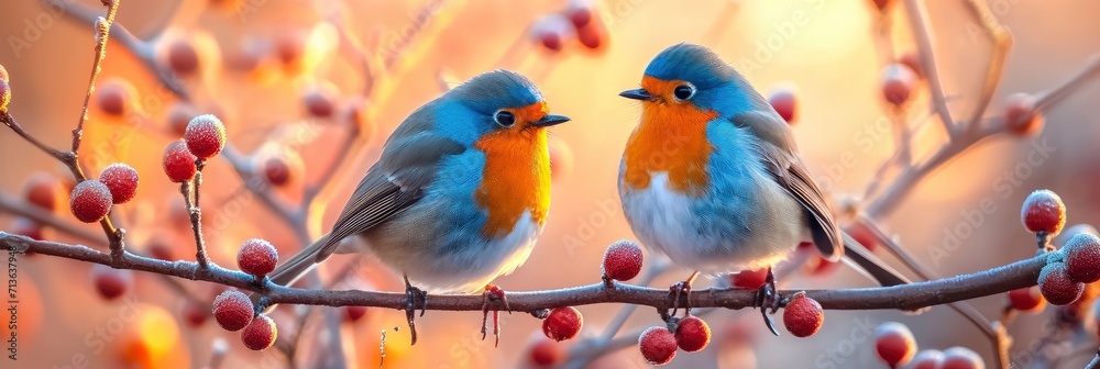 Two Small Birds Perching On Branches, Background Image, Background For Banner, HD